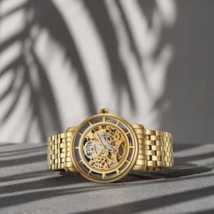 Titan NT90158YM01 Mechanical Slimline Golden Dial Stainless Steel Watch for Men