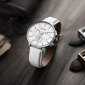 Titan 90200SL04 Men’s Watch with Silver Dial and Black Leather Strap