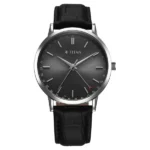 Titan 90202SL02 Elegance Dark Grey Dial Black Leather Strap Watch for Men
