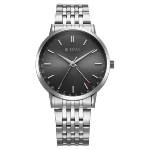 Titan 90202SM01 Elegance Dark Grey Dial Stainless Steel Strap Watch for Men