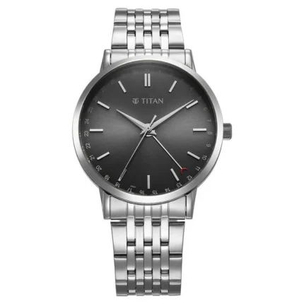Titan 90202SM01 Elegance Dark Grey Dial Stainless Steel Strap Watch for Men