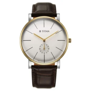 Titan 90203BL01 Men’s Analog Watch with White Dial and Brown Leather Strap