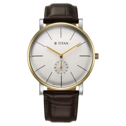 Titan 90203BL01 Men’s Analog Watch with White Dial and Brown Leather Strap