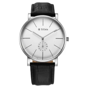 Titan 90203SL01 Men’s Analog Watch with White Dial and Black Leather Strap
