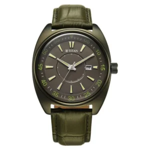 Titan 90211QL01 Men’s Watch with Green Dial and Green Leather Strap