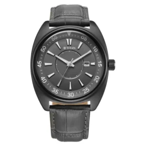 Titan 90211QL02 Men’s Analog Watch with Grey Dial and Grey Leather Strap