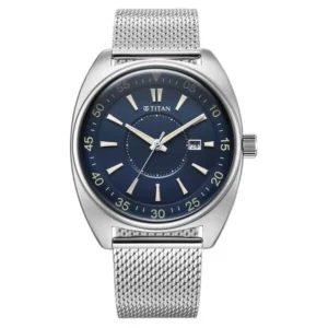 Titan 90211SM01 Men’s Analog Watch with Blue Dial and Mesh Stainless Steel Strap