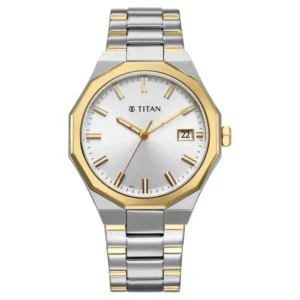 Titan 90212BM01 Men’s Watch with Silver Dial and Two-Toned Strap