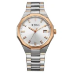 Titan 90212KM01 Men’s Watch with Silver Dial and Two-Toned Stainless Steel Strap
