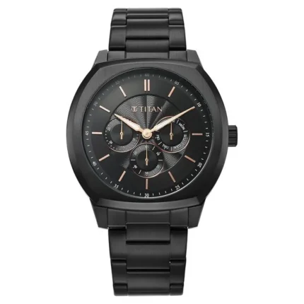 Titan 90213NM01 Regalia Arc Black Dial Black Stainless Steel Strap Watch for Men
