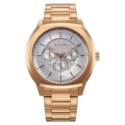 Titan 90213WM01 Regalia Arc Silver Dial Rose Gold Stainless Steel Strap Watch for Men