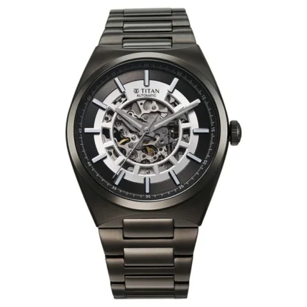 Titan 90221QM02 Skeleton Automatic Men’s Watch with Gun Dial and Gunmetal Strap