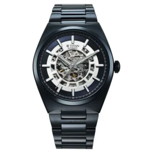 Titan 90221QM03 Skeleton Automatic Men’s Watch with Blue Dial and Blue Stainless Steel Strap