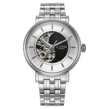 Titan 90222SM01 Men’s Skeleton Automatic Watch with Black Dial and Stainless Steel Strap