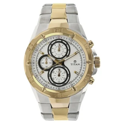 Titan NT9308BM01 Chronograph White Dial Stainless Steel Strap Watch for Men