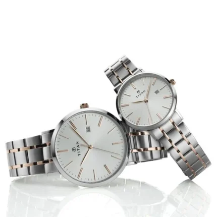 Titan NT9400294202KM01 Couple Watch Set with Silver Dial and Stainless Steel Strap