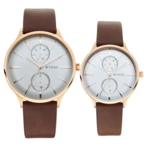 Titan Bandhan White Dial Quartz Multifunction Leather Strap Couple Watch NS9400394203WL01P
