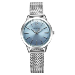 Titan 95287SM01 Women’s Watch with Blue Dial and Metal Strap