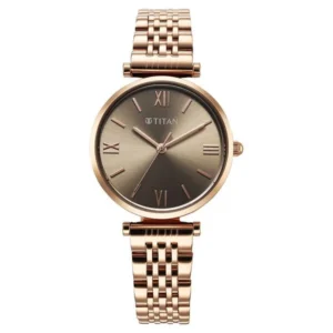 Titan 95313WM01 Women’s Watch with Grey Dial and Rose Gold Metal Strap