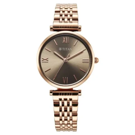Titan 95313WM01 Women’s Watch with Grey Dial and Rose Gold Metal Strap