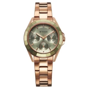 Titan Glamour 95315KM03 Women’s Watch with Green Dial and Rose Gold Strap