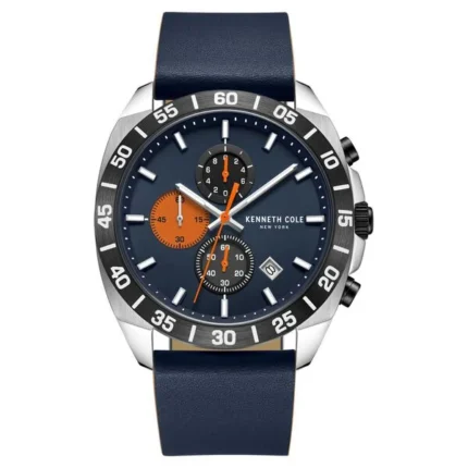 Kenneth Cole Quartz Chronograph Blue Dial Leather Strap Watch for Men – NTKCWGC0016101MN