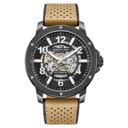 Kenneth Cole Automatic Black Dial Brown Leather Strap Watch for Men – NTKCWGE0013105MN