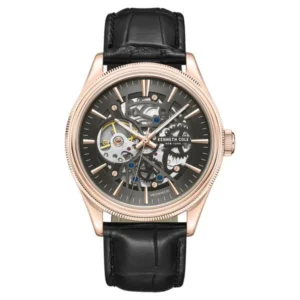 Kenneth Cole Mechanical Grey Dial Black Leather Strap Watch for Men – NTKCWGE0048904MN