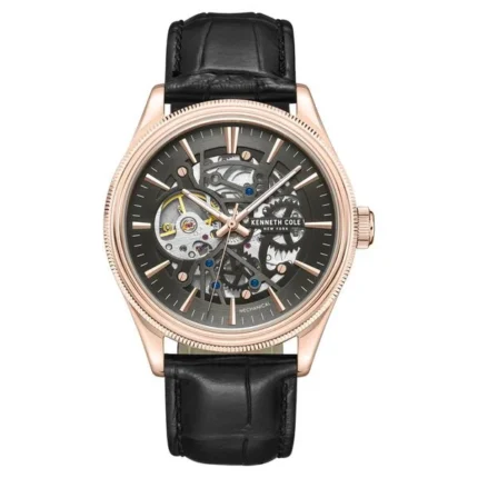 Kenneth Cole Mechanical Grey Dial Black Leather Strap Watch for Men – NTKCWGE0048904MN