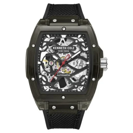 Kenneth Cole Oval Shaped Automatic Black Dial Silicone Strap Watch for Men – KCWGR0037301MN