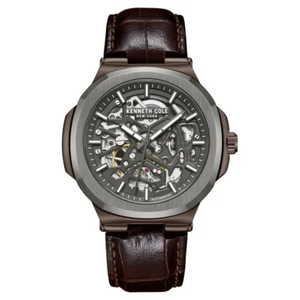 Kenneth Cole Automatic Grey Dial Brown Leather Strap Watch for Men – NTKCWGX0046203MN