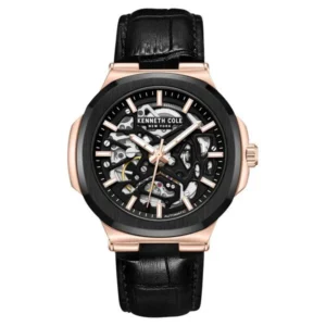 Kenneth Cole Automatic Black Dial with Black Leather Strap Watch for Men – NTKCWGX0046204MN