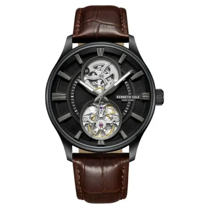 Kenneth Cole Automatic Black Dial Tan Leather Strap Watch for Men – NTKCWGX0049801MN