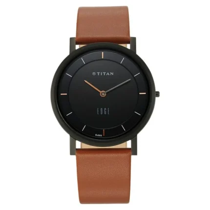 Titan NT1595NL03 Men’s Black Dial Leather Strap Watch
