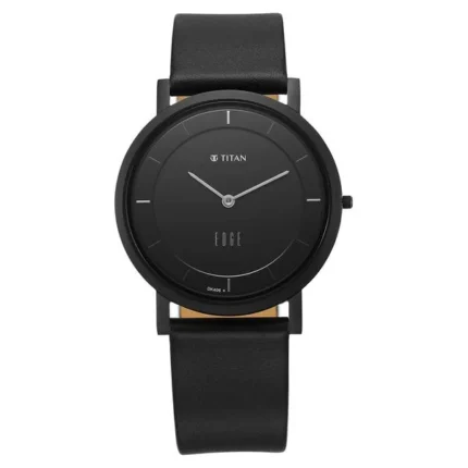 Titan Edge NT1595NL04 Men’s Black Dial Leather Strap Watch