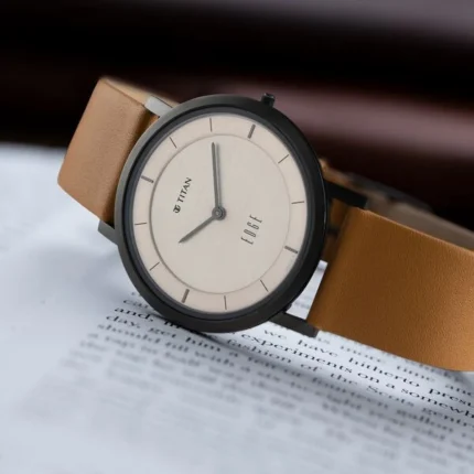 Titan Edge NT1595QL01 Men’s Beige Dial Leather Strap Watch