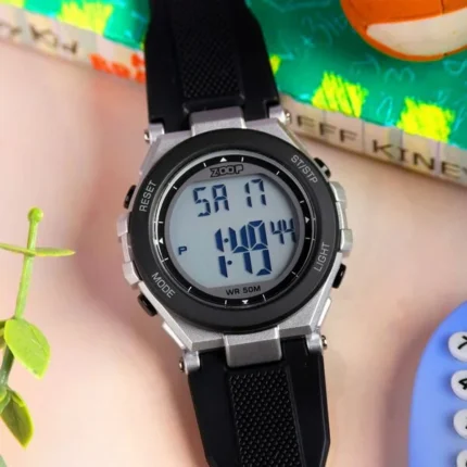 Zoop Digital Watch with Silver Case, Digital Dial and Black Strap for Boys Kids 16047PP03