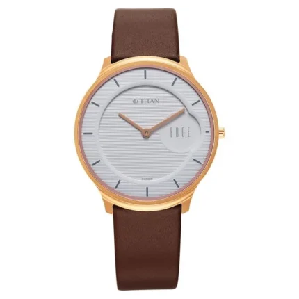 Titan Edge NT1843WL01 Men’s White Dial Brown Leather Strap Watch
