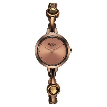 Titan Raga Viva Women’s Watch with Rose Gold Dial and Brown Metal Strap – NT2576QM01