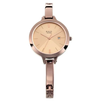 Titan NT2578QM01 Women’s Rose Gold Dial with Date and Brown Metal Strap Watch