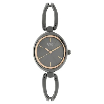 Titan Raga Viva Women’s Watch with Anthracite Dial and Rose Gold Metal Strap – NT2579QM01
