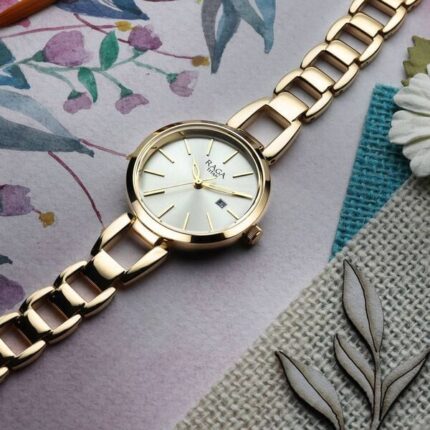 Titan Raga Viva NT2642YM01 Women’s Golden Dial and Metal Strap Watch with Date Display
