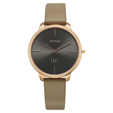 Titan Edge NT2654WL01 Women’s Black Dial Black Leather Strap Watch