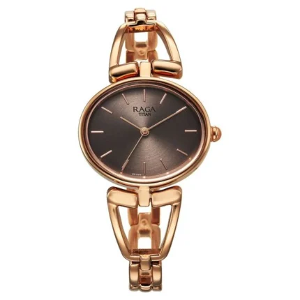 Titan Raga Ascend Women’s Watch with Brown Dial and Rose Gold Metal Strap – NT2748WM01