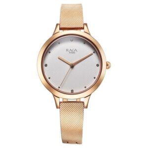 Titan Raga Memoirs Women’s Watch with White Dial and Rose Gold Metal Strap – NT2754WM01
