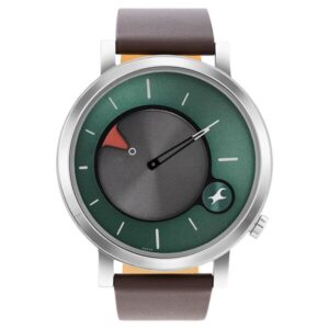 Fastrack MetaWe Quartz Analog Green Dial Leather Strap Watch for Men - 3287SL06