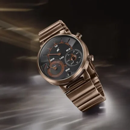 Fastrack Gambit Micromotor Black Dial Brown Metal Strap Analog Watch for Men - NT3309QM02