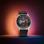 Fastrack Opulence Sun Moon Chronograph Black Dial Black Leather Strap Watch for Men NT3315KL01