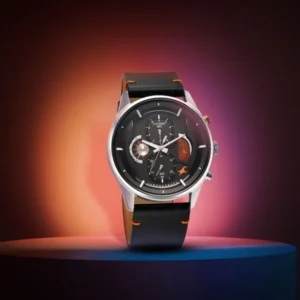 Fastrack Opulence Sun Moon Chronograph Black Dial Black Leather Strap Watch for Men NT3315KL01