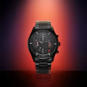 Fastrack Opulence Sun Moon Chronograph Black Dial Black Metal Strap Watch for Men NT3315KM01